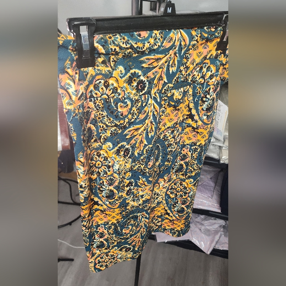 LuLaRoe Vibrant Floral Pencil Skirt - Blue and Yellow